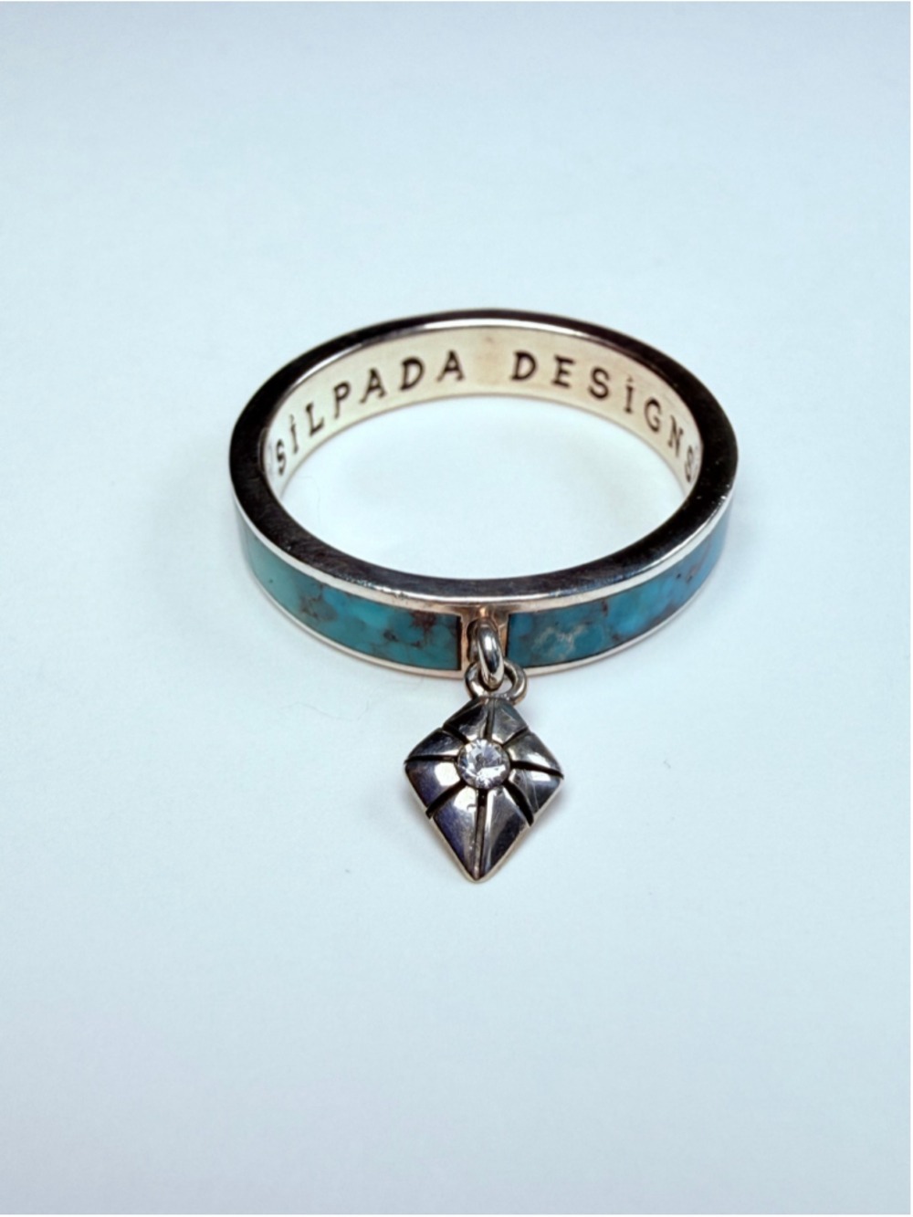 Silpada Southwestern Turquoise Inlay & CZ Island 925 Sterling Silver Band Ring